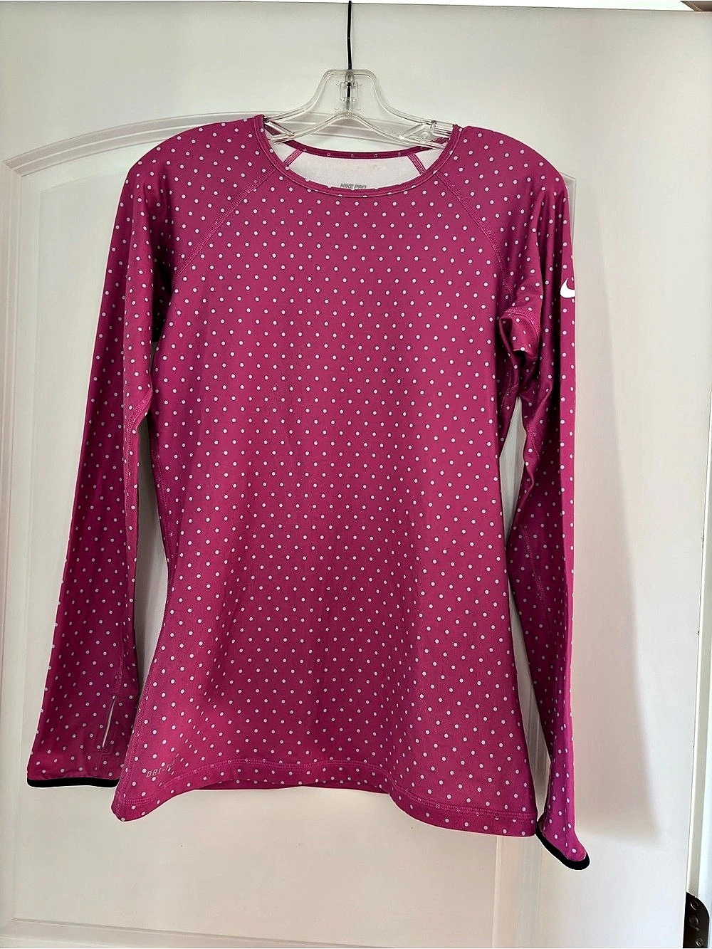 Nike pink Pro Polka Dot Long Sleeve insulated top • Medium